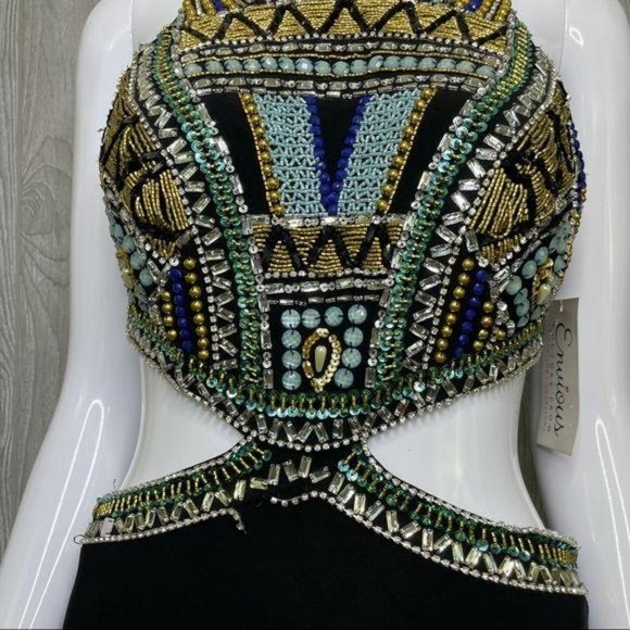 Nwt envious couture beaded rhinestone dress / gown prom formal sleeveless dress - Picture 4 of 16